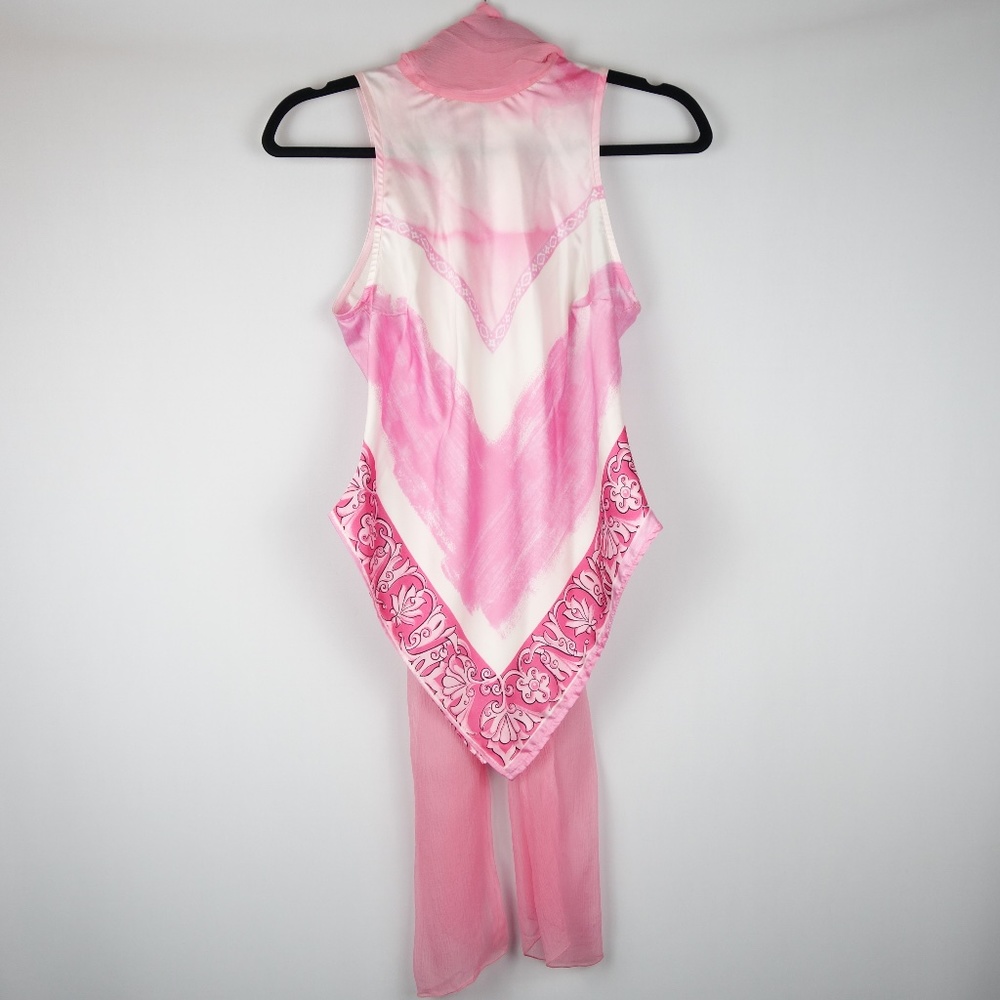 Lorena Conti Paris Pink Sleeveless Top w/ Scarf Collar Made In France, Size 2